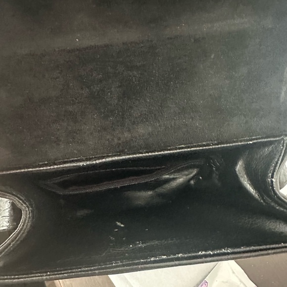 Vintage Black Purse Leather Alligator Skin Embossed Crossbody Shoulder Gold - Picture 6 of 13